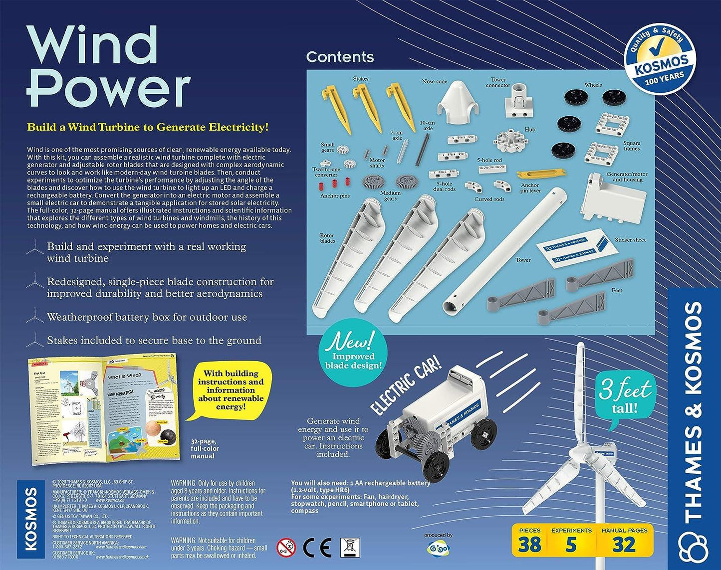 Thames & Kosmos Wind Power V4.0 STEM Experiment Kit | Build a 3ft Wind Turbine to Generate Electricity | Learn About Renewable Energy & Power a Small Model Car