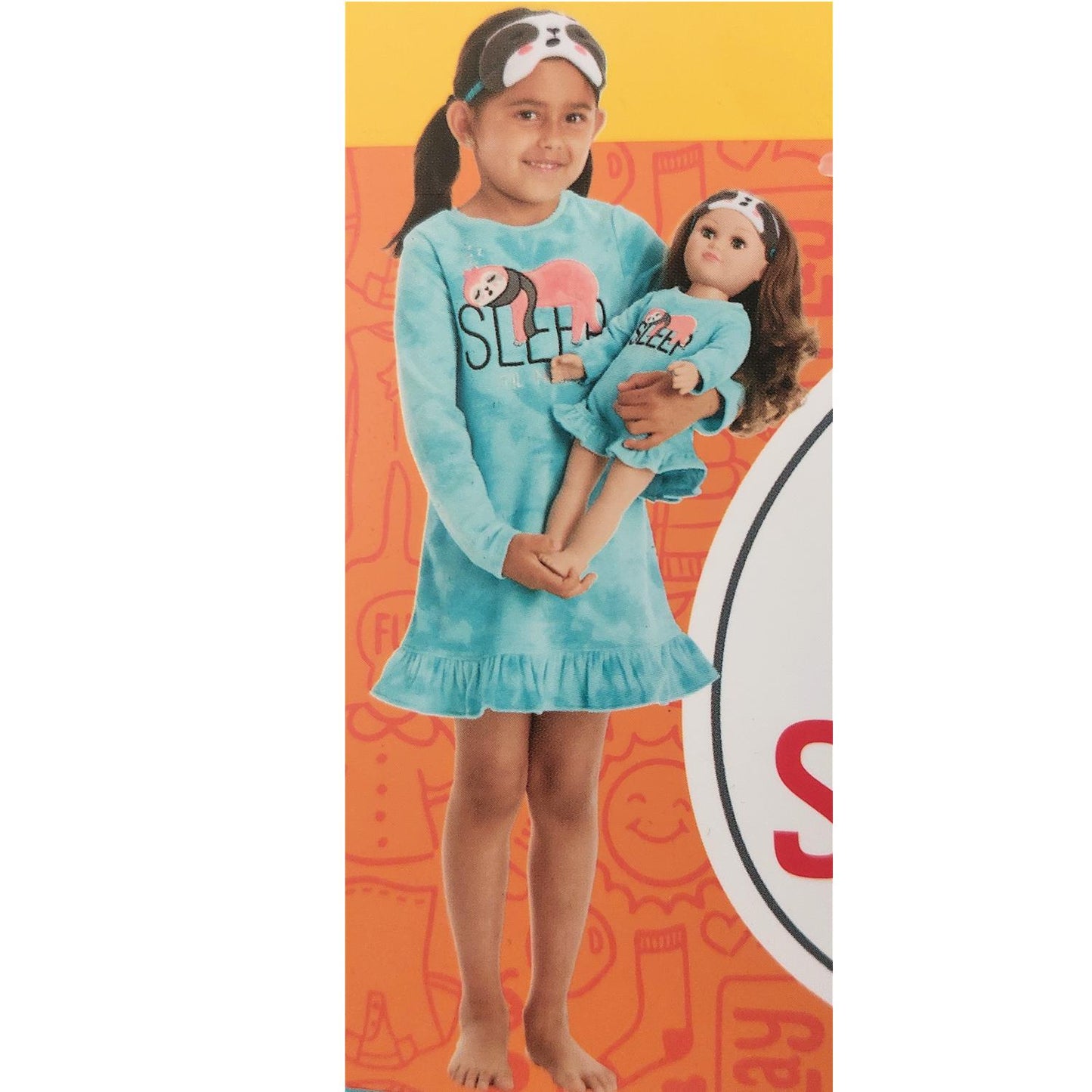 Girls' Perfect Pair Matching Pajama Gown Set Blue 5/6 and 18" Doll with Sleep Masks