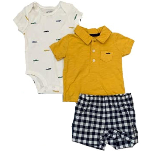 Carter's Baby Boy's 3 Piece Clothing Set, 1 Bodysuit, 1 Polo Shirt, 1 Shorts