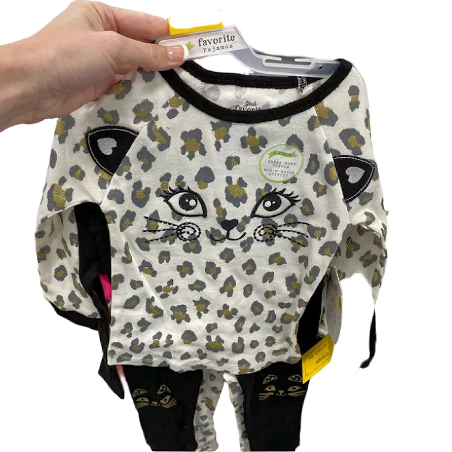 Member's Mark Girl's Long Sleeve 4pc Pajama Set Cat Leopard 4T