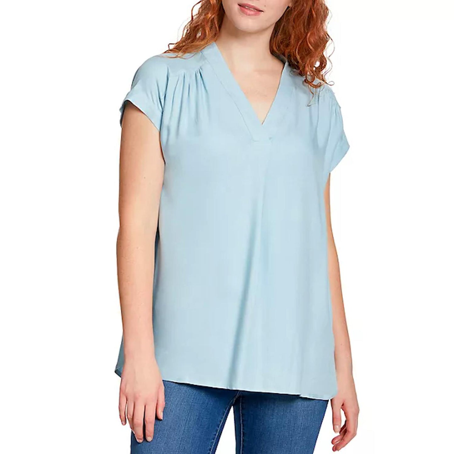 Nine West Women's Lightweight Relaxed Fit Woven Popover V-Neck Top
