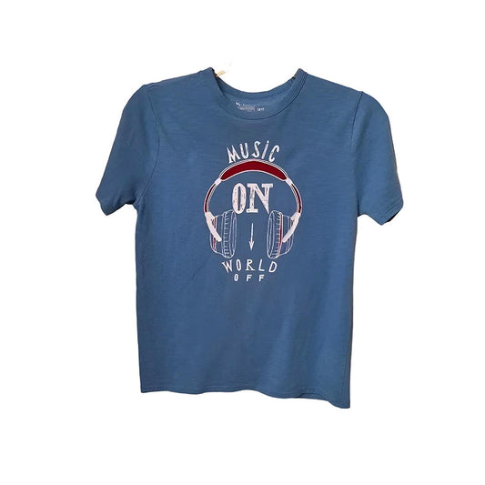 Member's Mark MUSIC ON WORLD OFF Boys Graphic T-Shirt Tee Blue 8