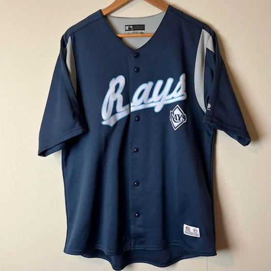 Tampa Bay Rays Baseball Jersey Button Down True Fan Navy Blue XL