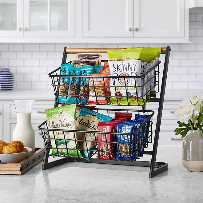 Member's Mark 2-Tier Handcrafted Wrought Iron Snack Stand With Removable Angled Baskets