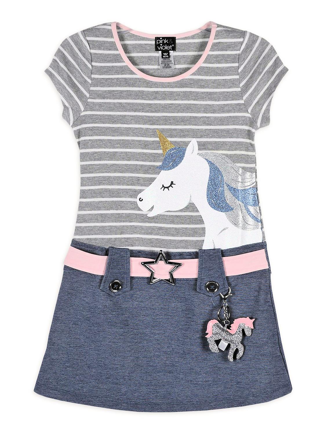 Pink & Violet Girls Dress Strip Gray Blue Sparkle Unicorn Keychain XS or L