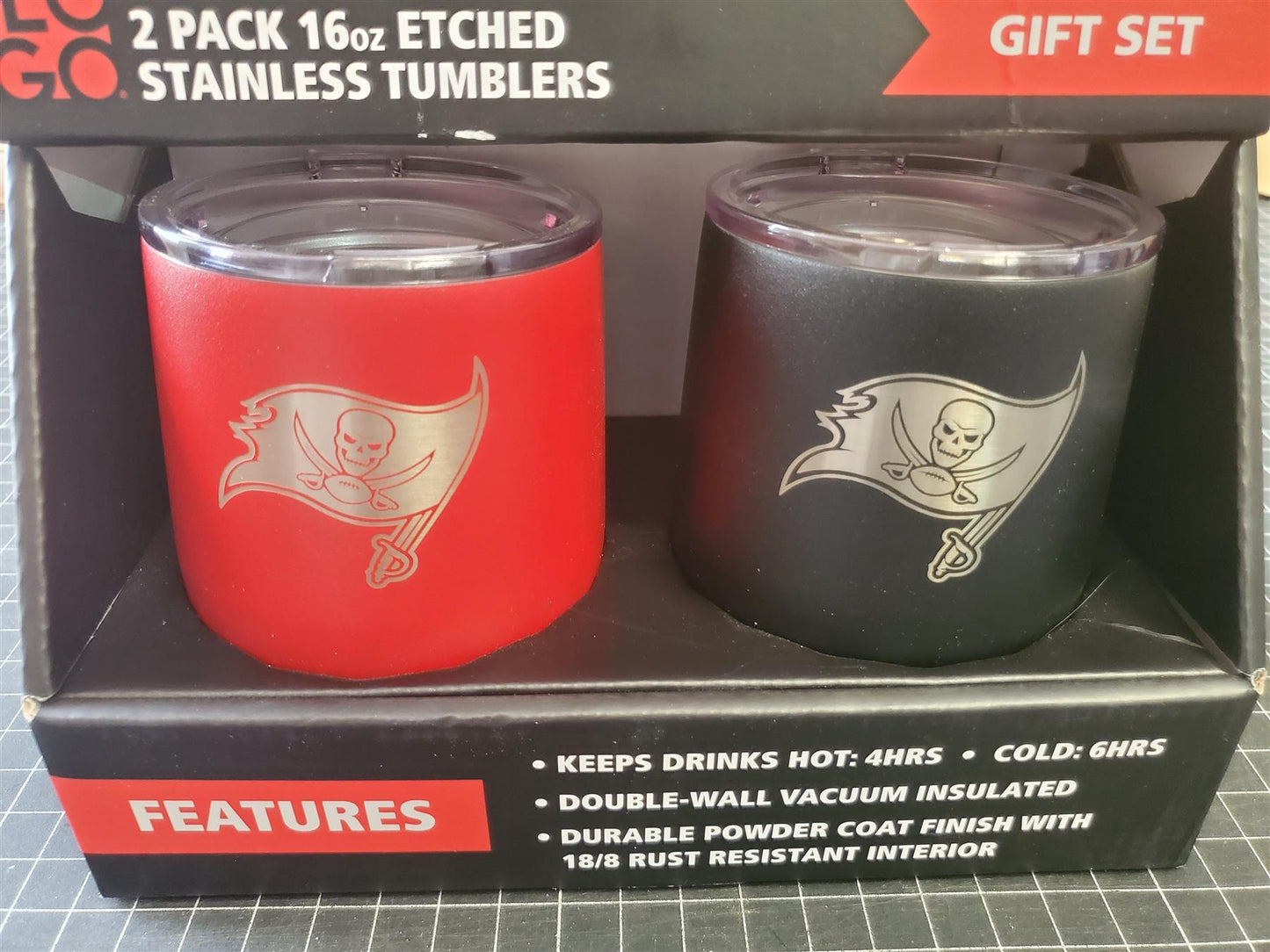 Tampa Bay Bucs Etched Stainless Steel Tumbler 2 Pack 16 oz Buccaneers