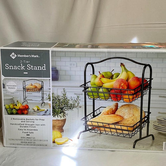 2-Tier Wrought Iron Snack Stand With Removable Angled Baskets