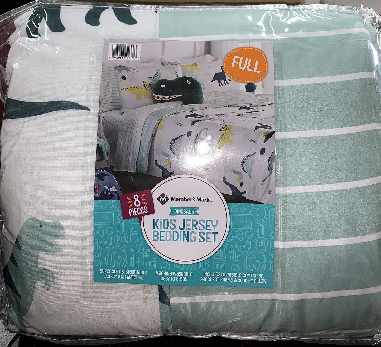 Kids Jersey Reversible Bed-in-a-Bag 8 Pc Comforter Set Dinosaur Full