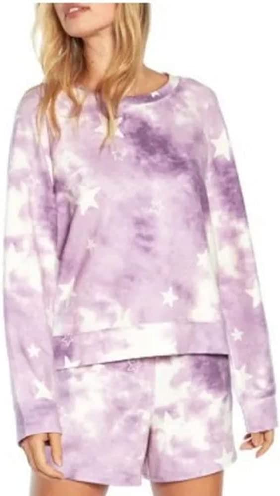 WILDFOX Ladies Sweatshirt & Short Lounge Set Purple Tie Dye Stars