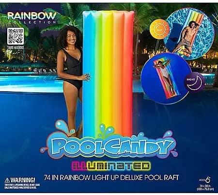 PoolCandy Illuminated 74 in Rainbow Light Up Deluxe Pool Raft