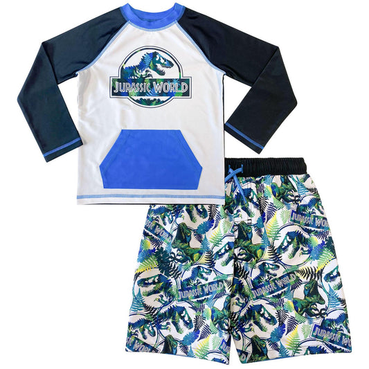 Jurassic World Boy's 2 Piece Rash Guard & Swim Trunk Set