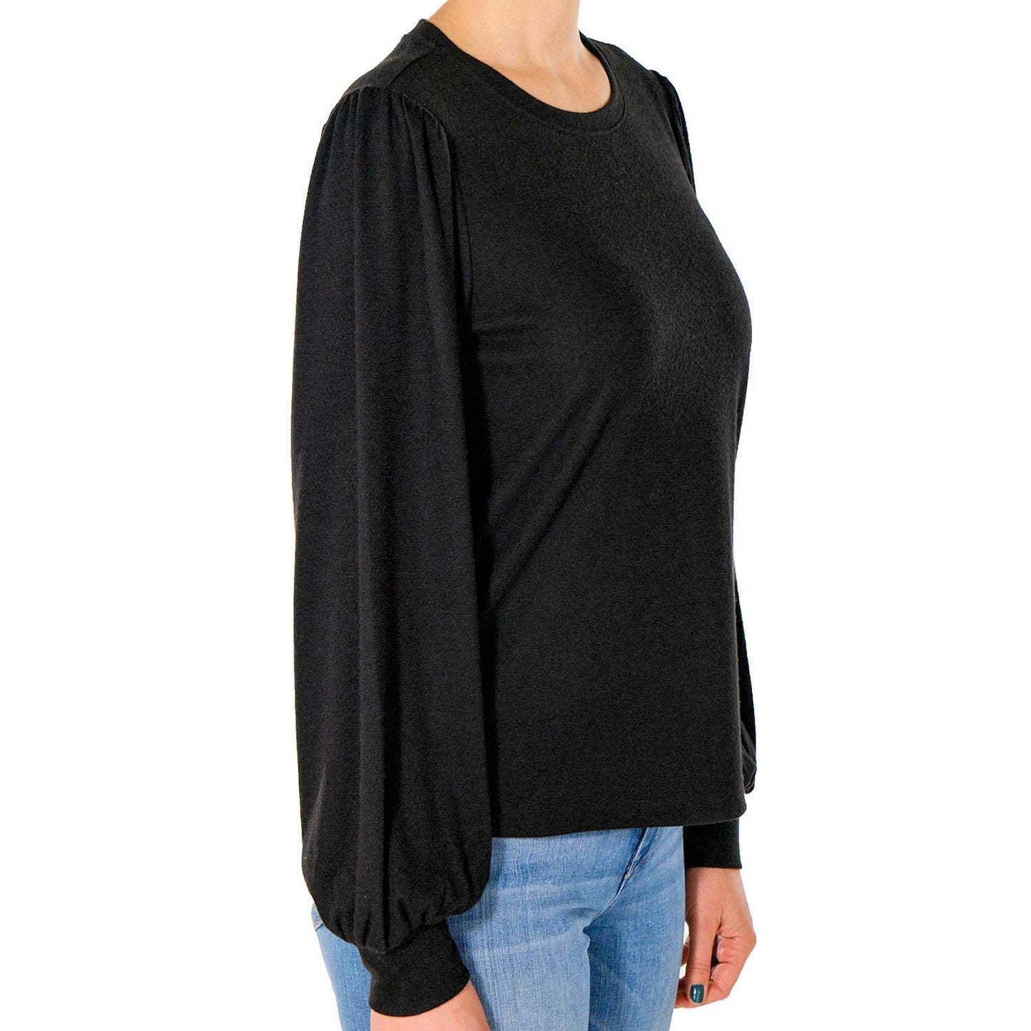 Social Standard by Sanctuary Women's Julia Brushed Knit Puff Sleeve Top Black
