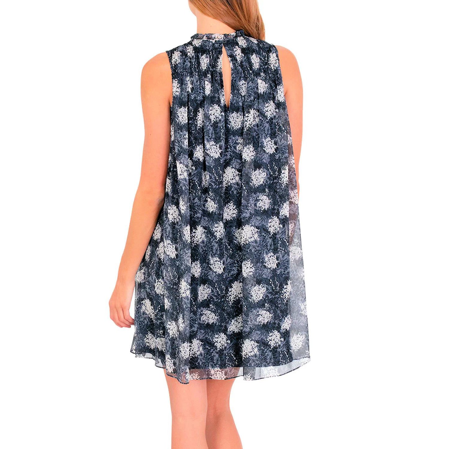 Joie Limited Edition Sleeveless Sheer Overlay Mini Dress Baltic Print Blue
