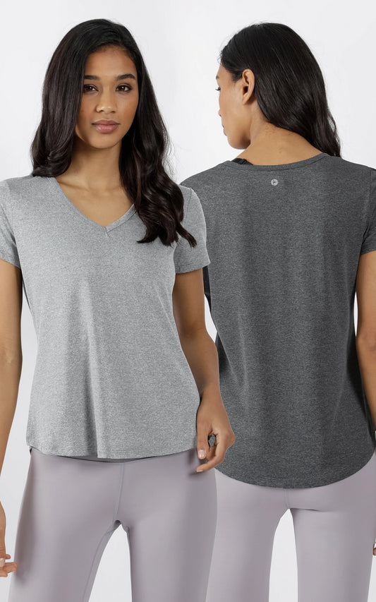90 Degree by Reflex 2 Pack Basic Active Workout T-shirts Heather Grays