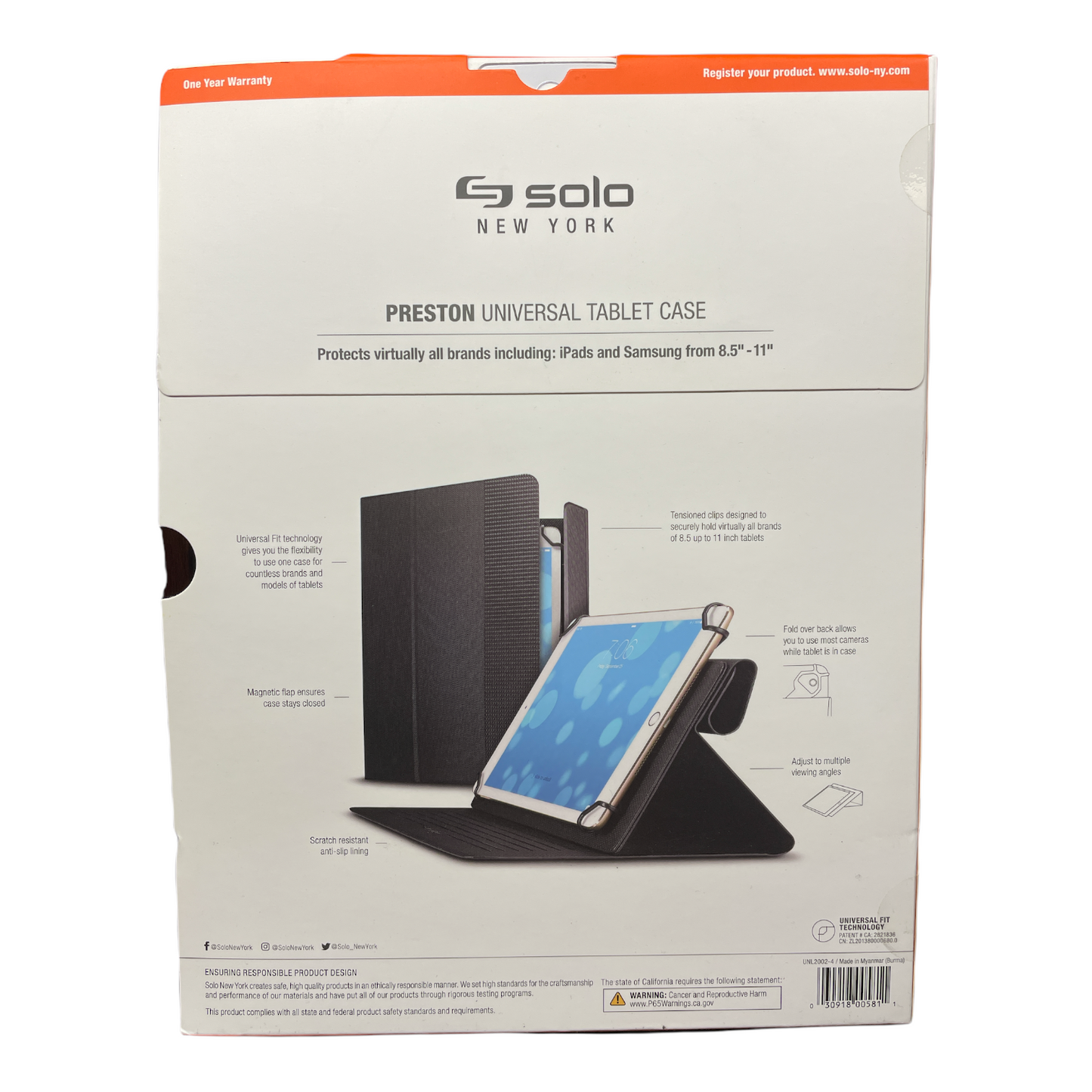 Solo New York Preston Universal Tablet Case 8.5" to 11", iPads 9.7", 10.5 Samsung