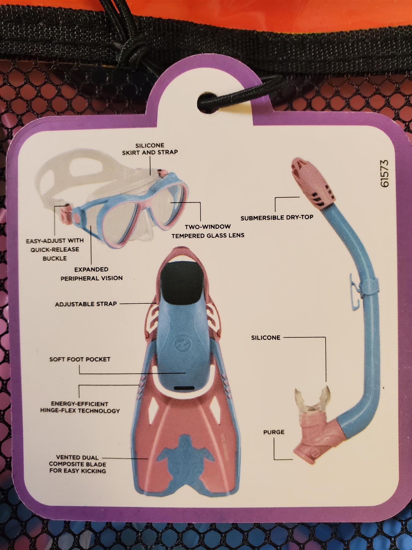 US Divers Junior Premium Travel Ready Snorkel Set Youth Size Medium Pink