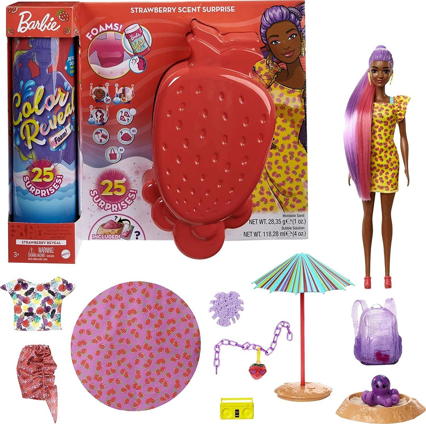 Barbie Ultimate Color Reveal Foam Doll Scent 25 Surprises Pineapple or Strawberry