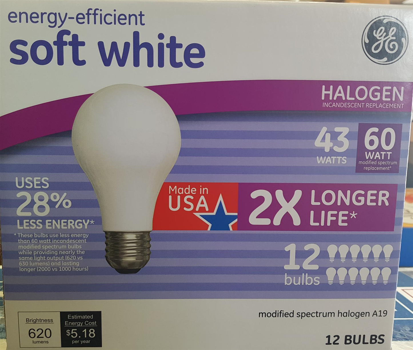 GE 43W Energy Efficient Halogen Light Bulb (12 Pk.)