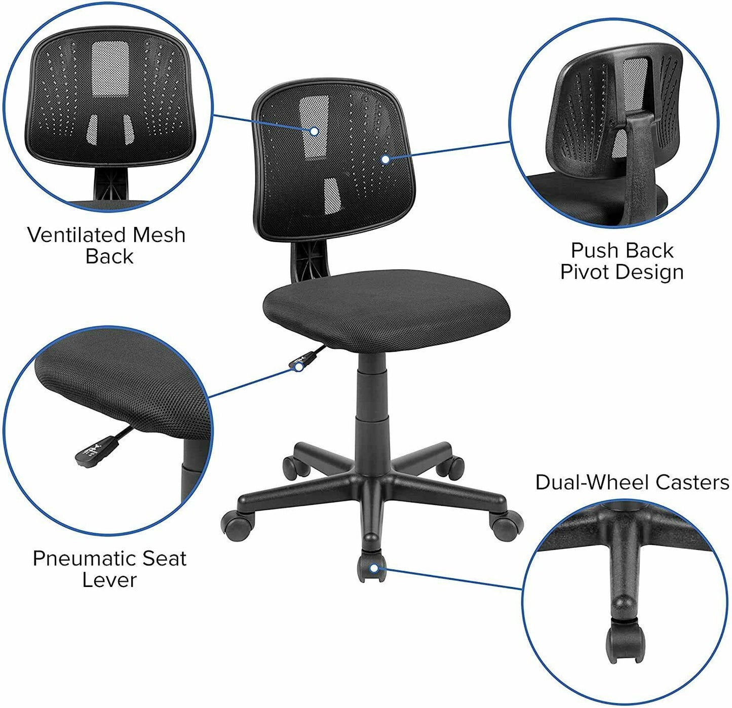 Mid-Back Black Mesh Swivel Task Office Chair with Pivot Back