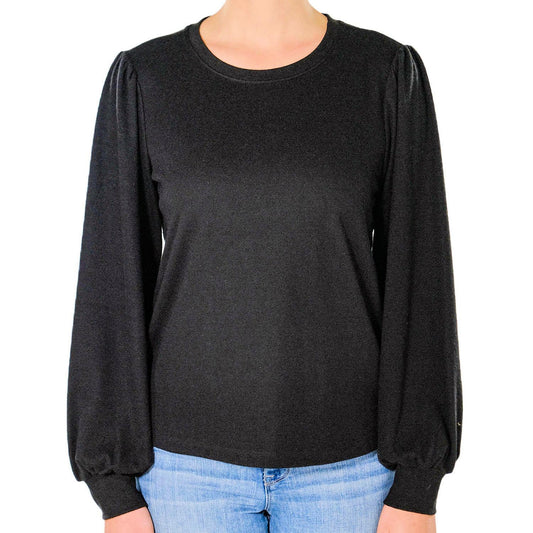 Social Standard by Sanctuary Women's Julia Brushed Knit Puff Sleeve Top Black
